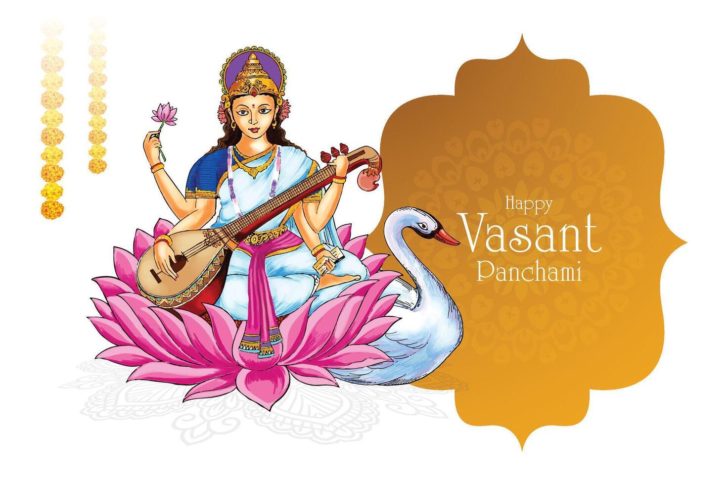 Vasant panchami on indian god saraswati maa religious card design vector