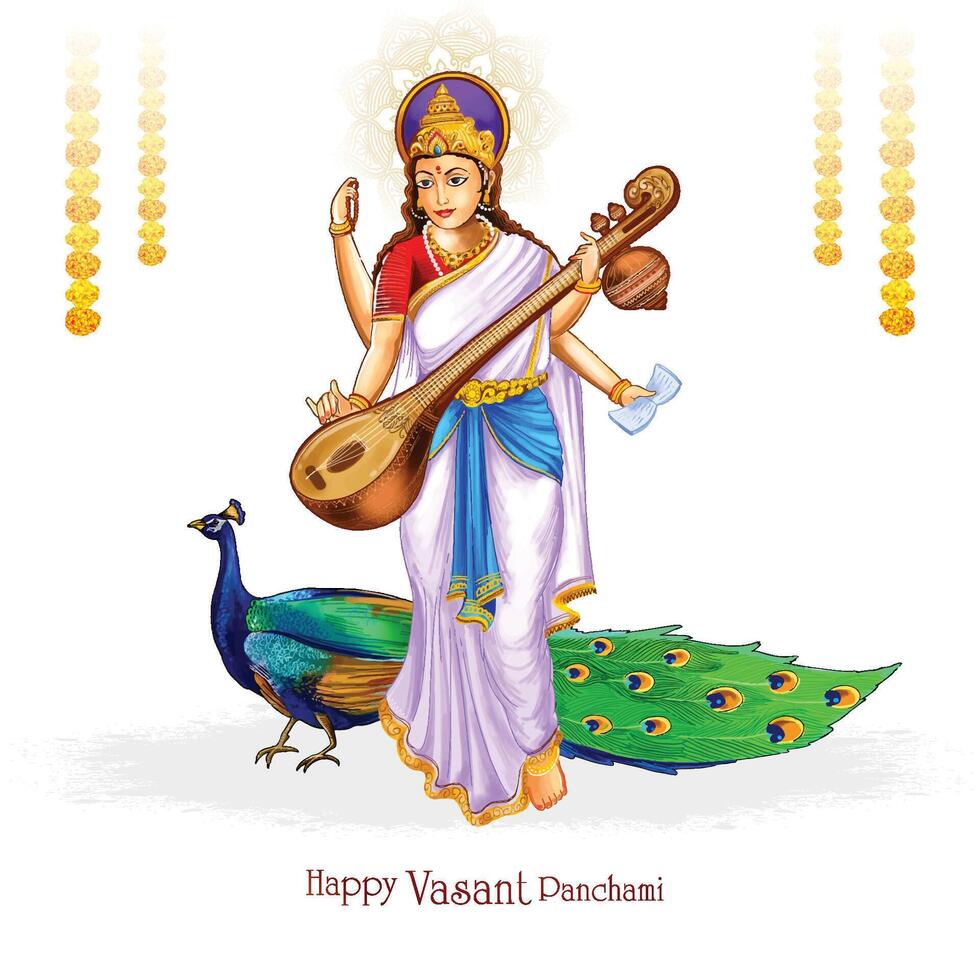 hermoso festival indio vasant panchami sobre el dios indio saraswati maa trasfondo religioso vector