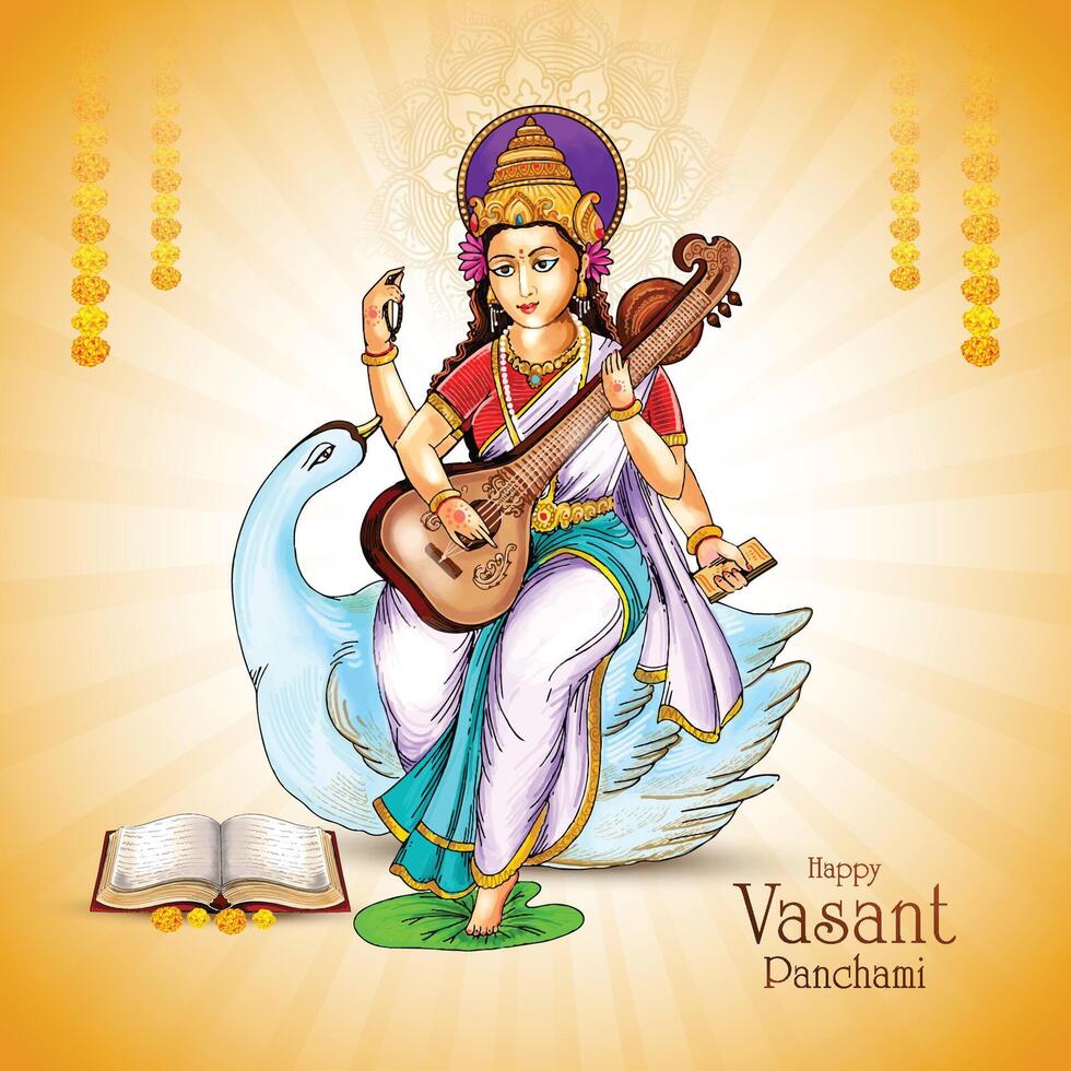 sarasvati para contento vasant panchami puja de India tarjeta antecedentes vector