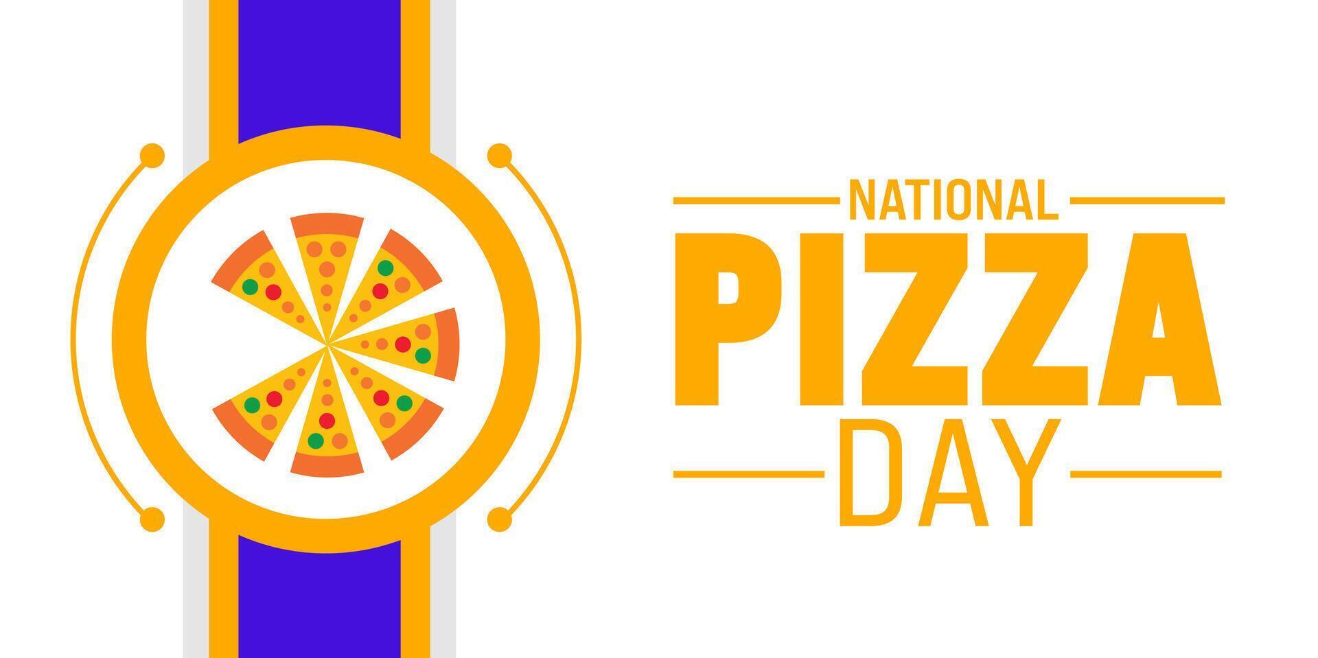 febrero es nacional Pizza día antecedentes modelo. fiesta concepto. utilizar a fondo, bandera, cartel, tarjeta, y póster diseño modelo con texto inscripción y estándar color. vector ilustración.