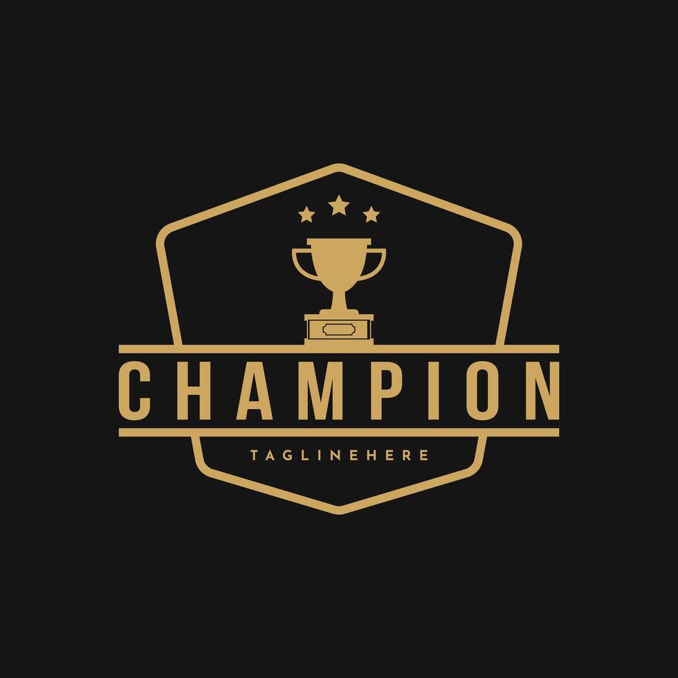 Vintage retro badge champion trophy logo design idea vector