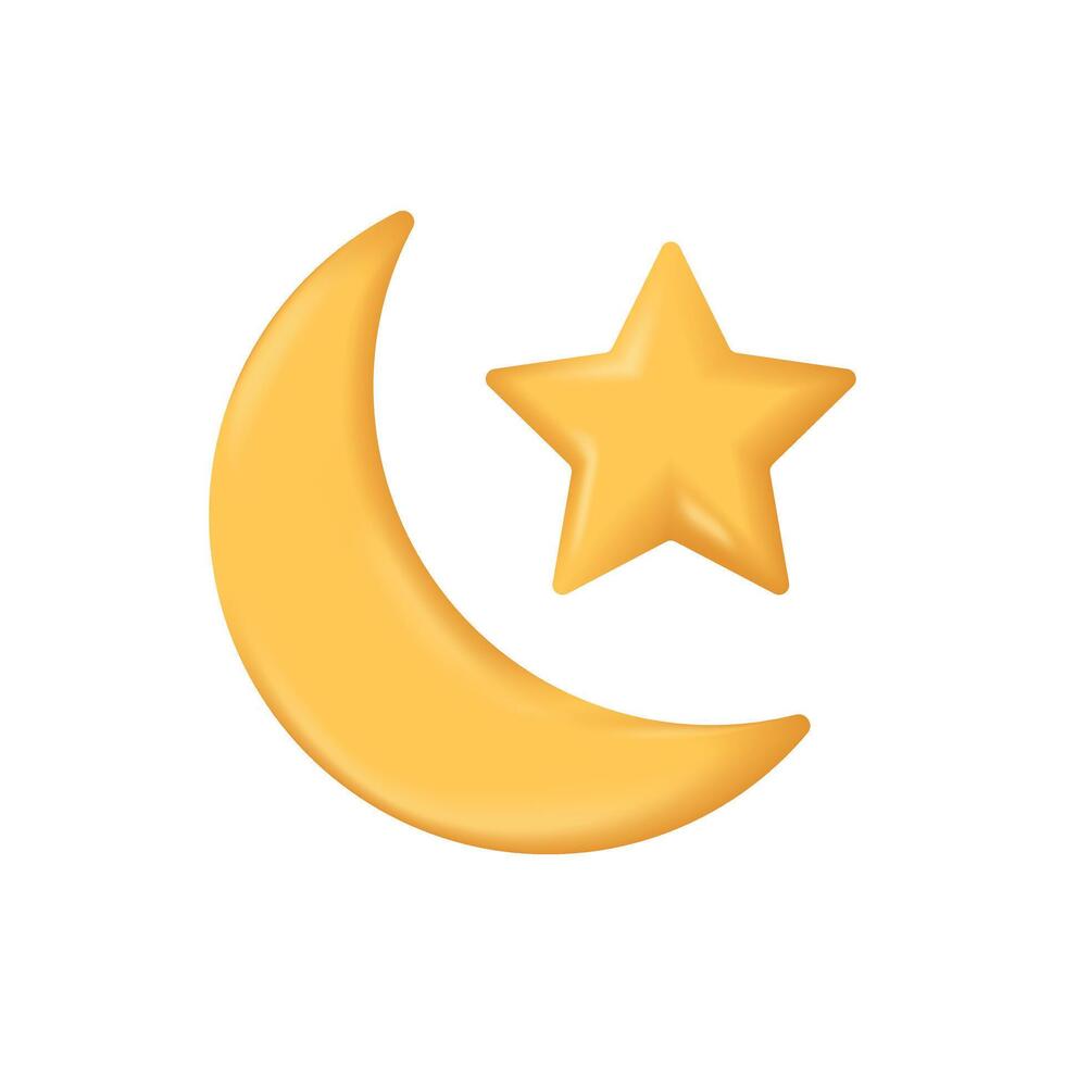 3d Luna estrella icono elemento islámico vector