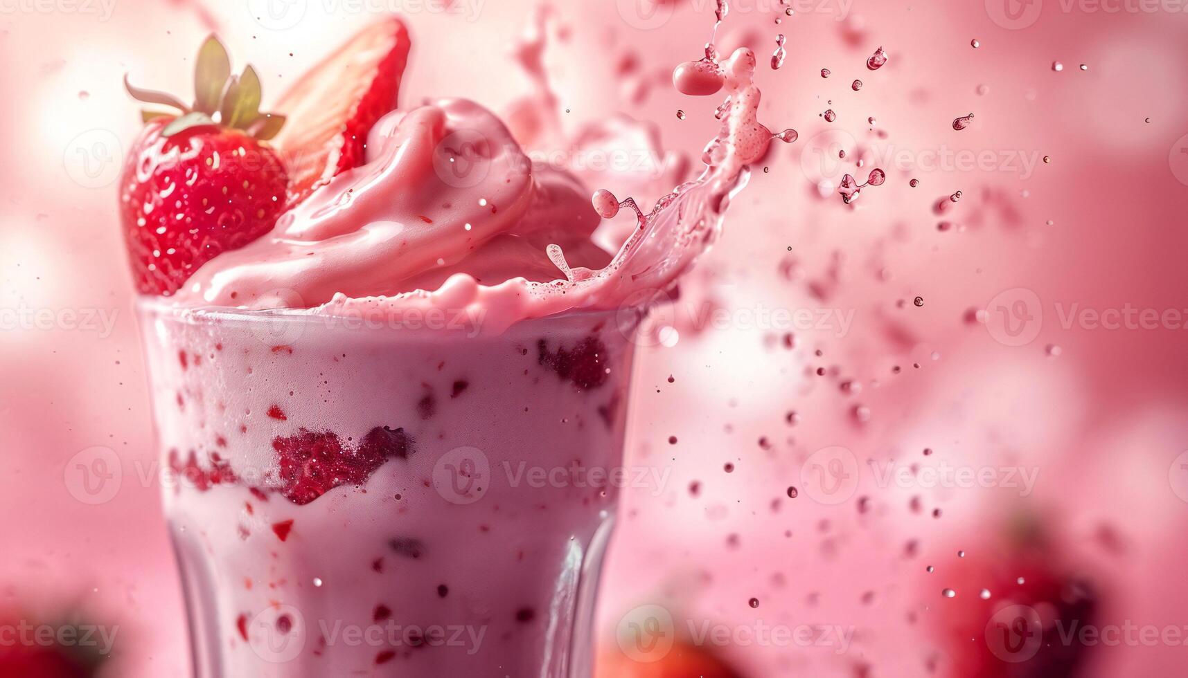 AI generated a strawberry milkshake with a splash of water photo