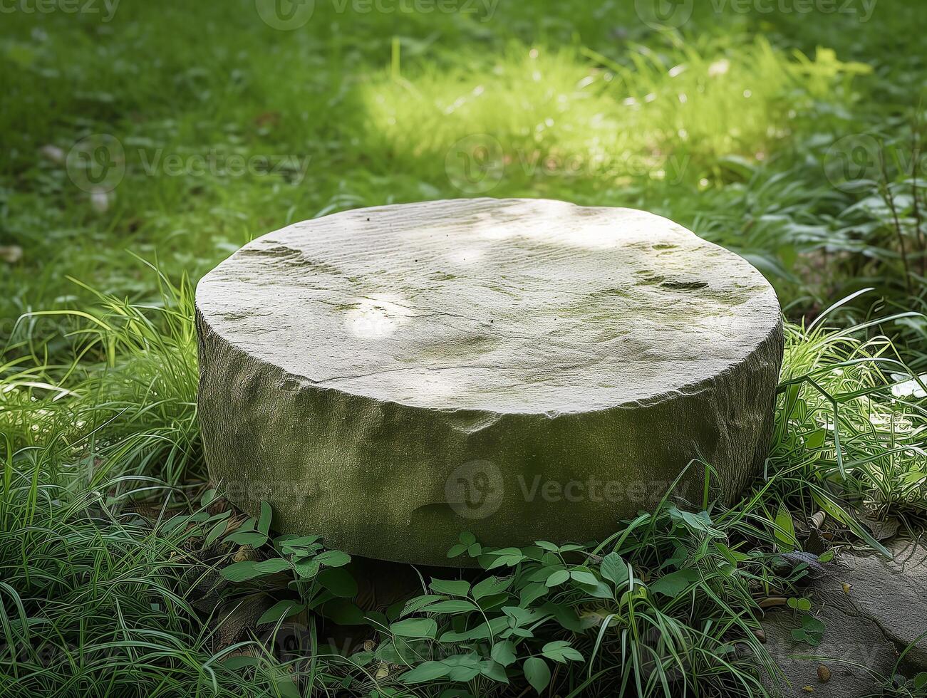 AI generated a stone bench in the grass photo