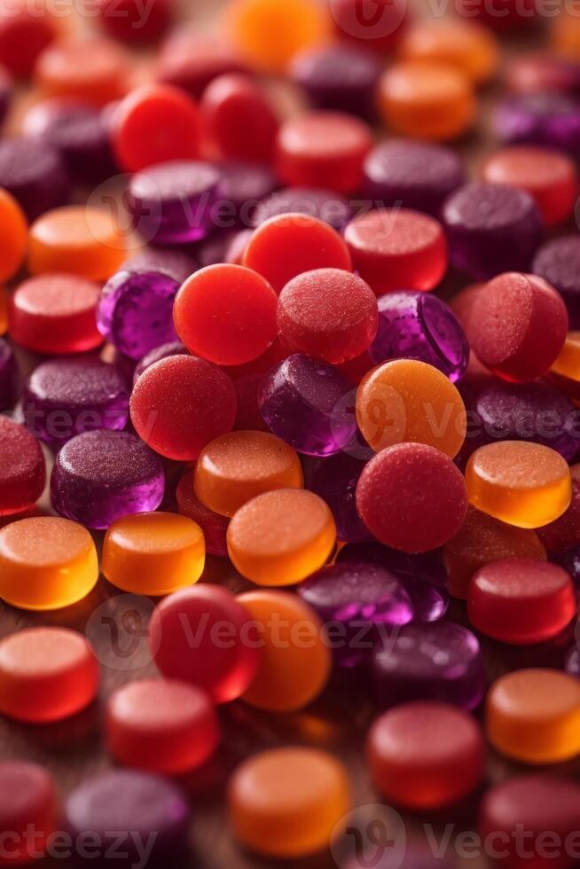 AI generated A colorful assortment of candies in a close-up view photo