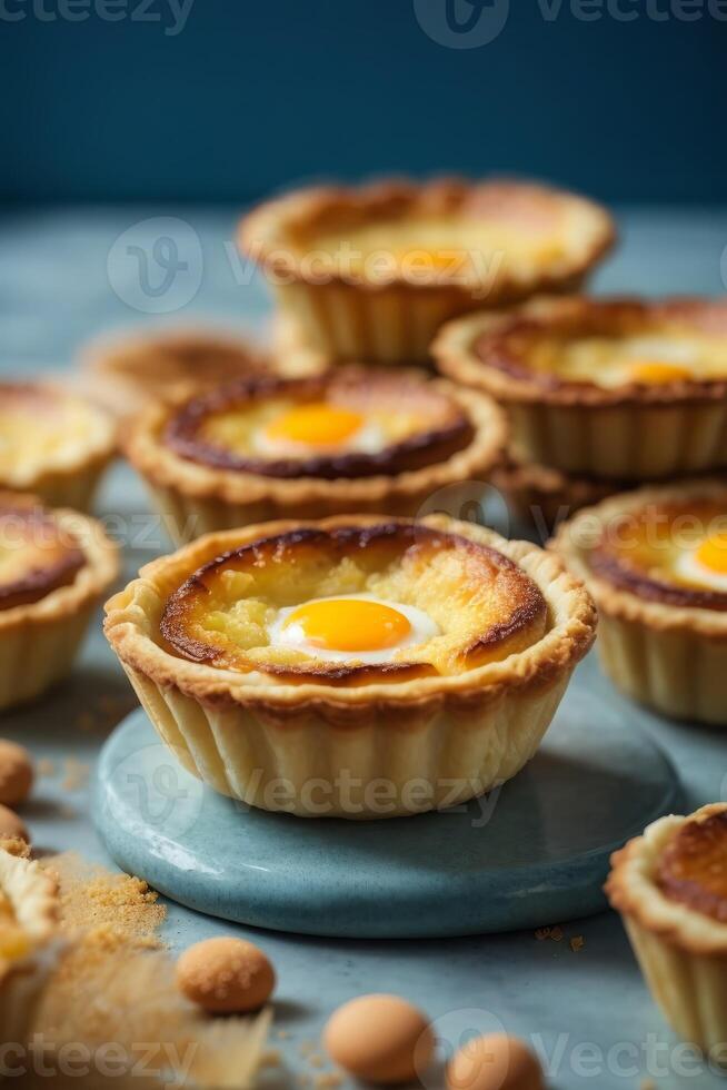 AI generated Delicious mini egg pies arranged on a table photo