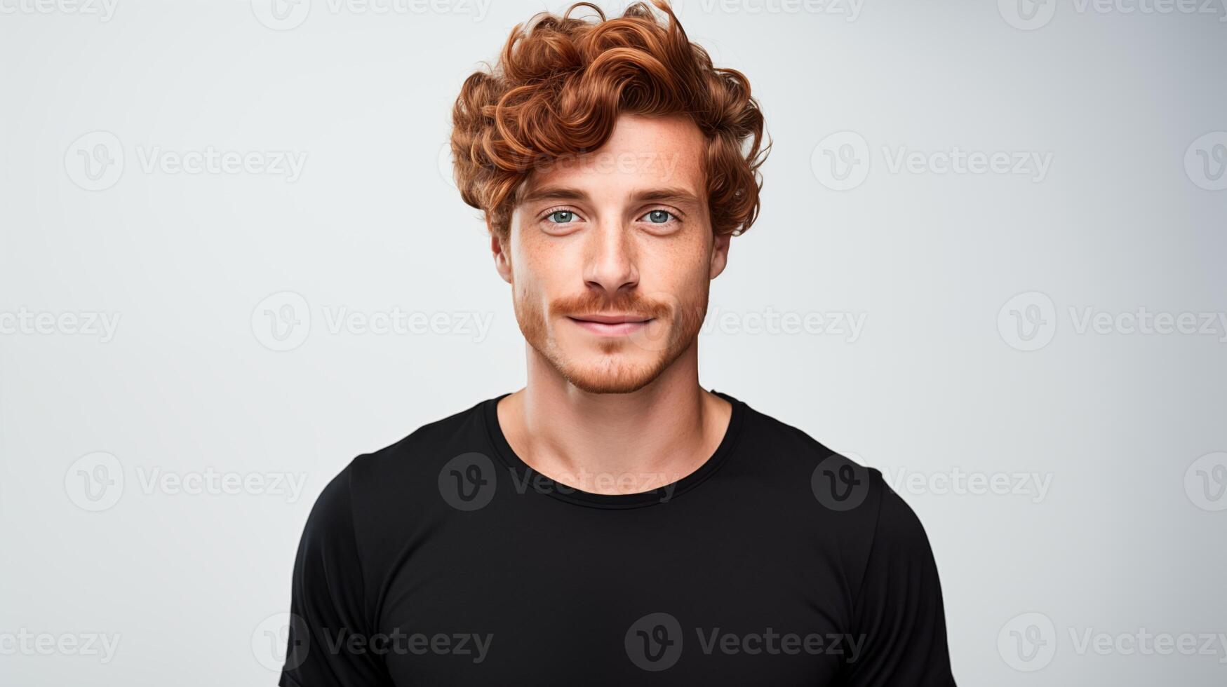 AI generated Curls red haired adult man smiling tenderly ai generated portrait image photo