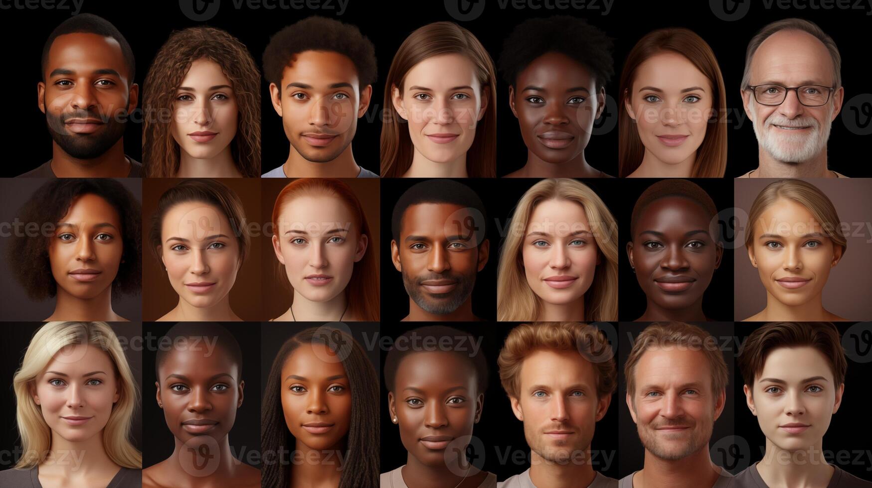 AI generated Multiethnic casual headshots ai generated portraits images collage photo