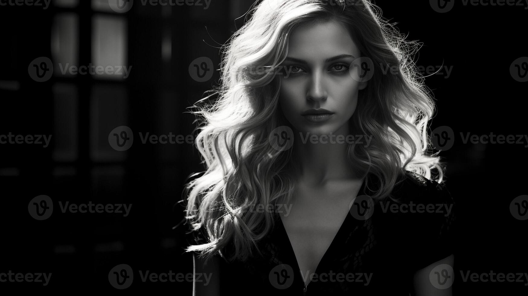 AI generated Blonde serious young woman ai generated monochrome portrait image photo