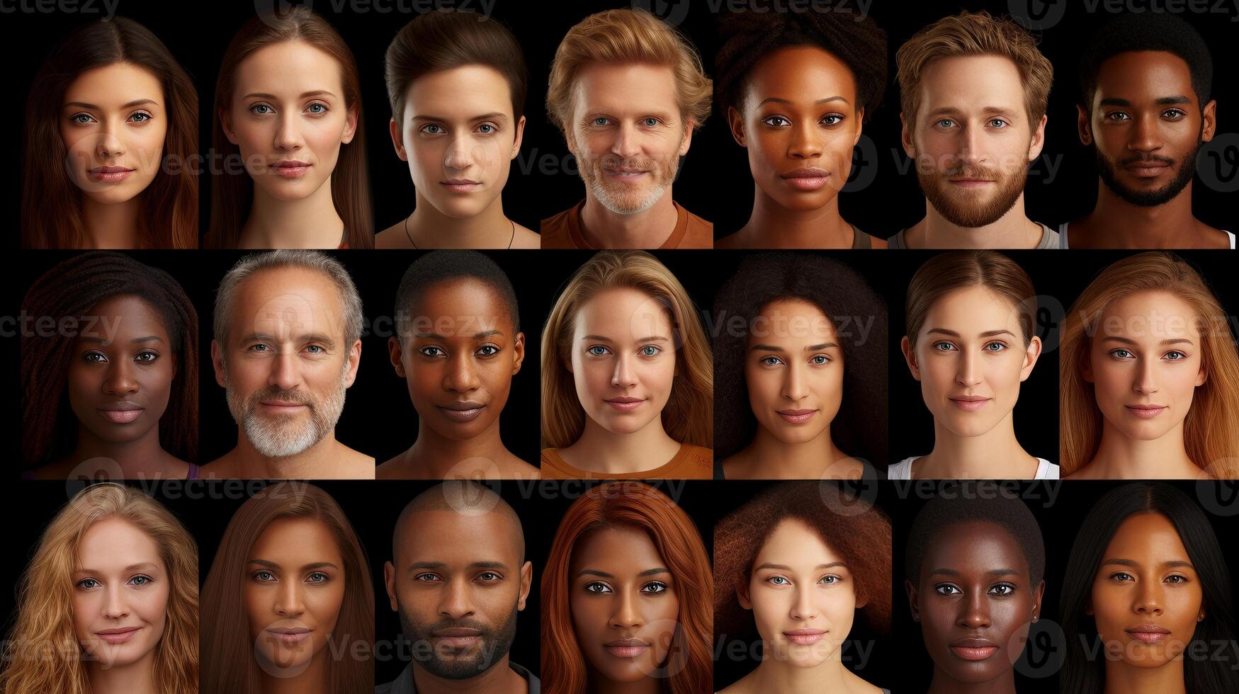 AI generated Multiracial adults headshots ai generated portraits images collage photo