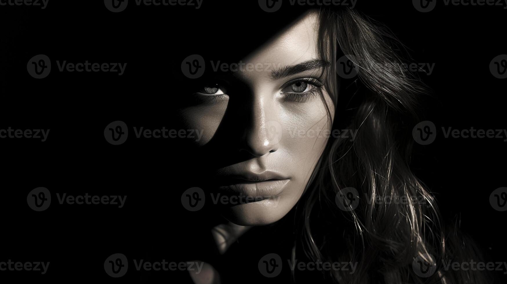 AI generated Woman intense stare ai generated monochrome portrait image photo