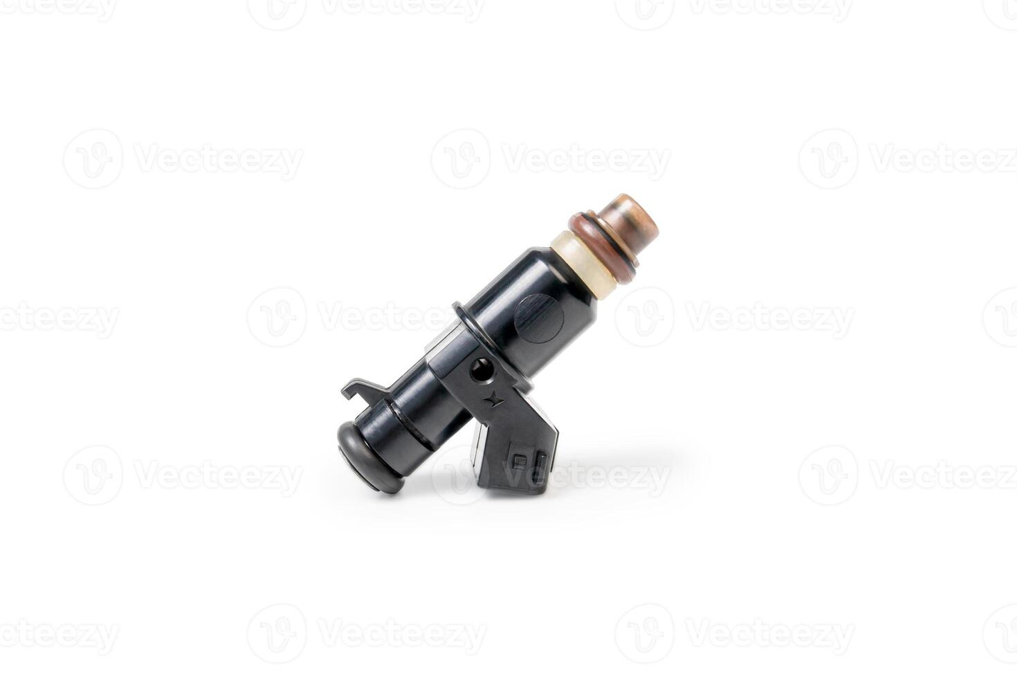 Old Gasoline injector part for car in engine system in white background photo