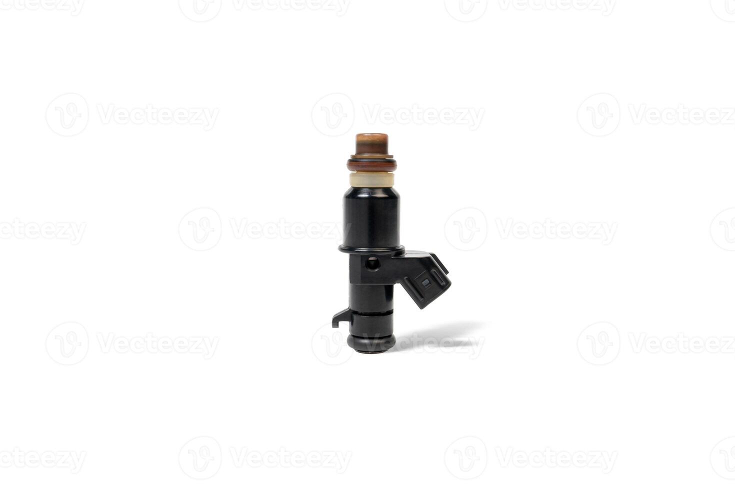 Old Gasoline injector part for car in engine system in white background photo