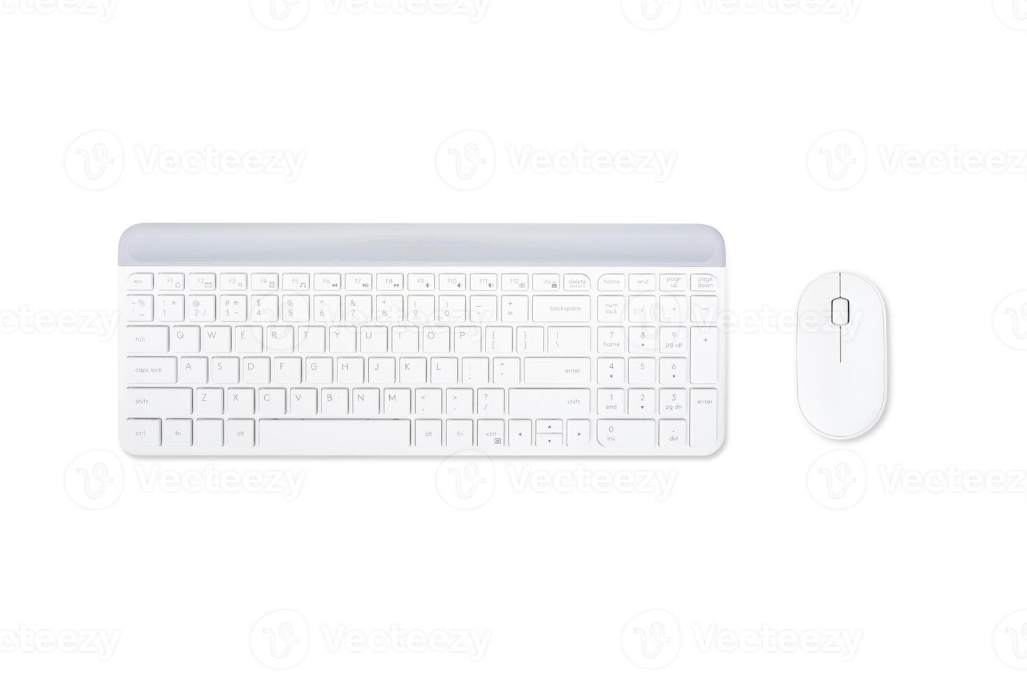 White keyboard and mouse set wireless type for computer desktop or laptop on the white background photo