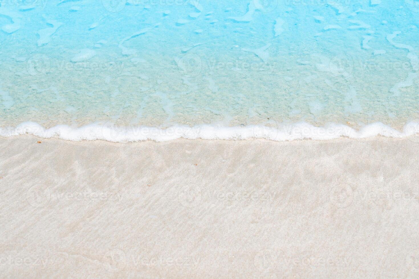 Close up Soft beautiful ocean wave on sandy beach for background photo