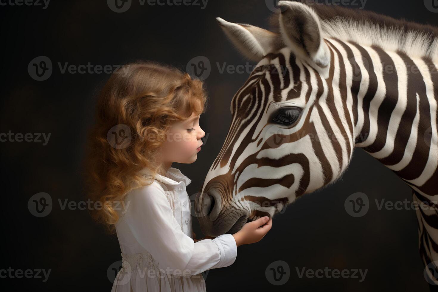 AI generated Young Girl Tender Moment with a Zebra Portrait photo