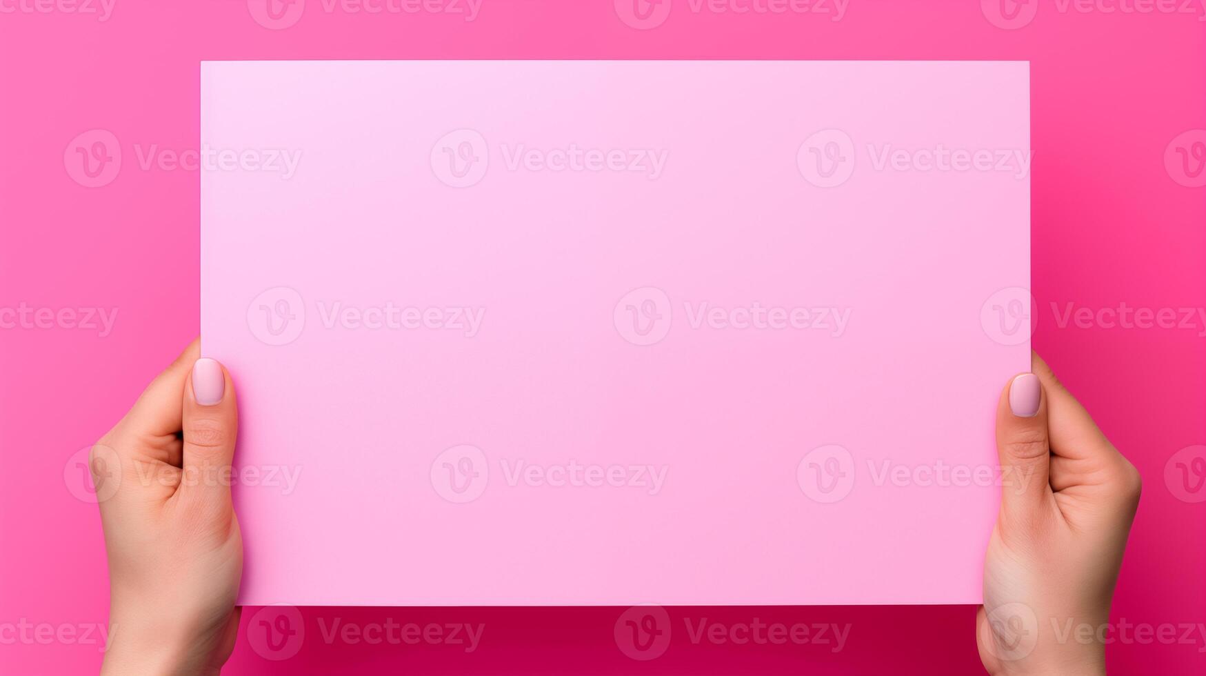 AI generated Hands Holding Blank Pink Paper on Vibrant Background photo