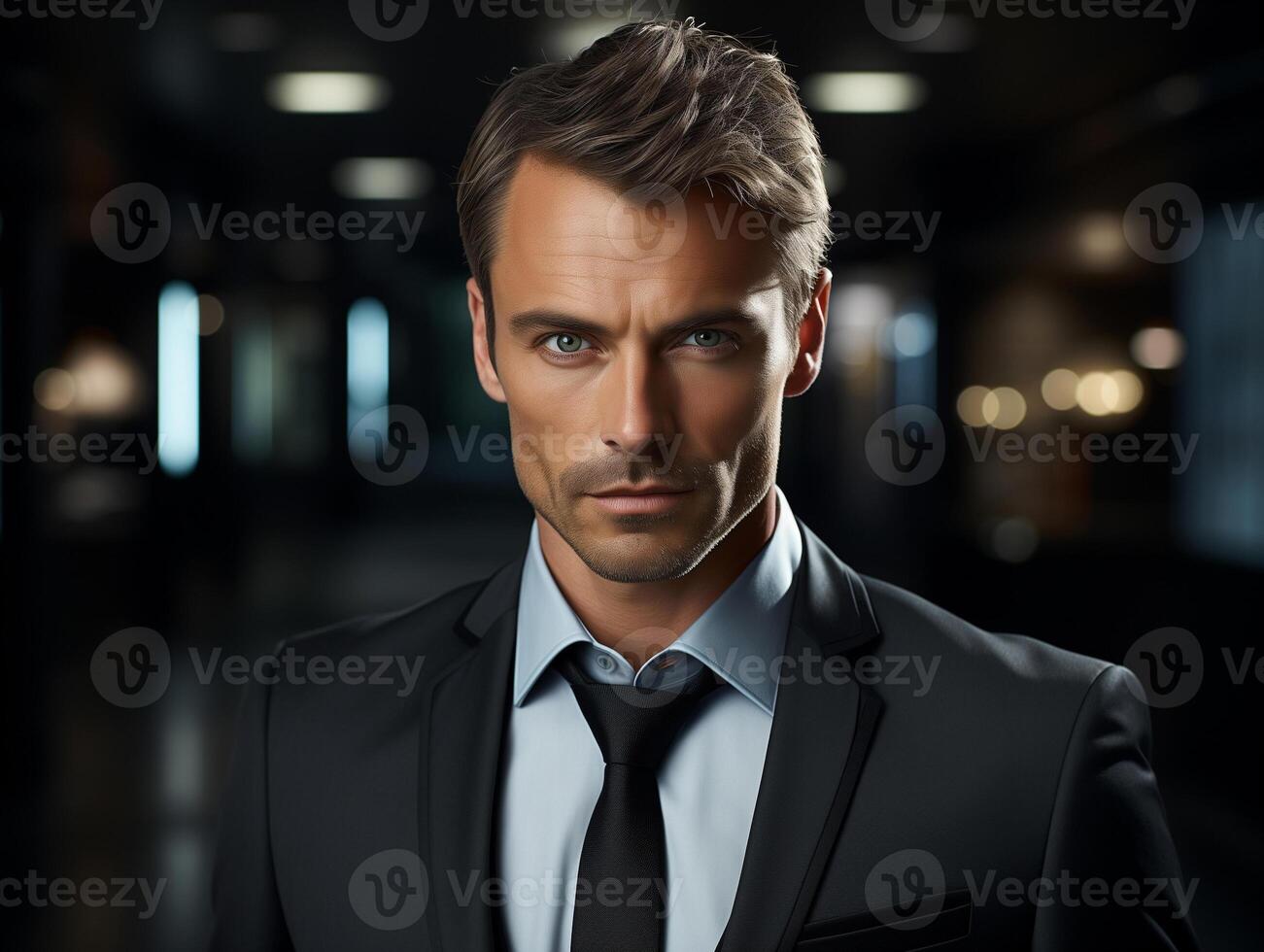 AI generated Sophisticated gentleman with penetrating gaze, perfect for themes of intrigue and luxury lifestyle photo