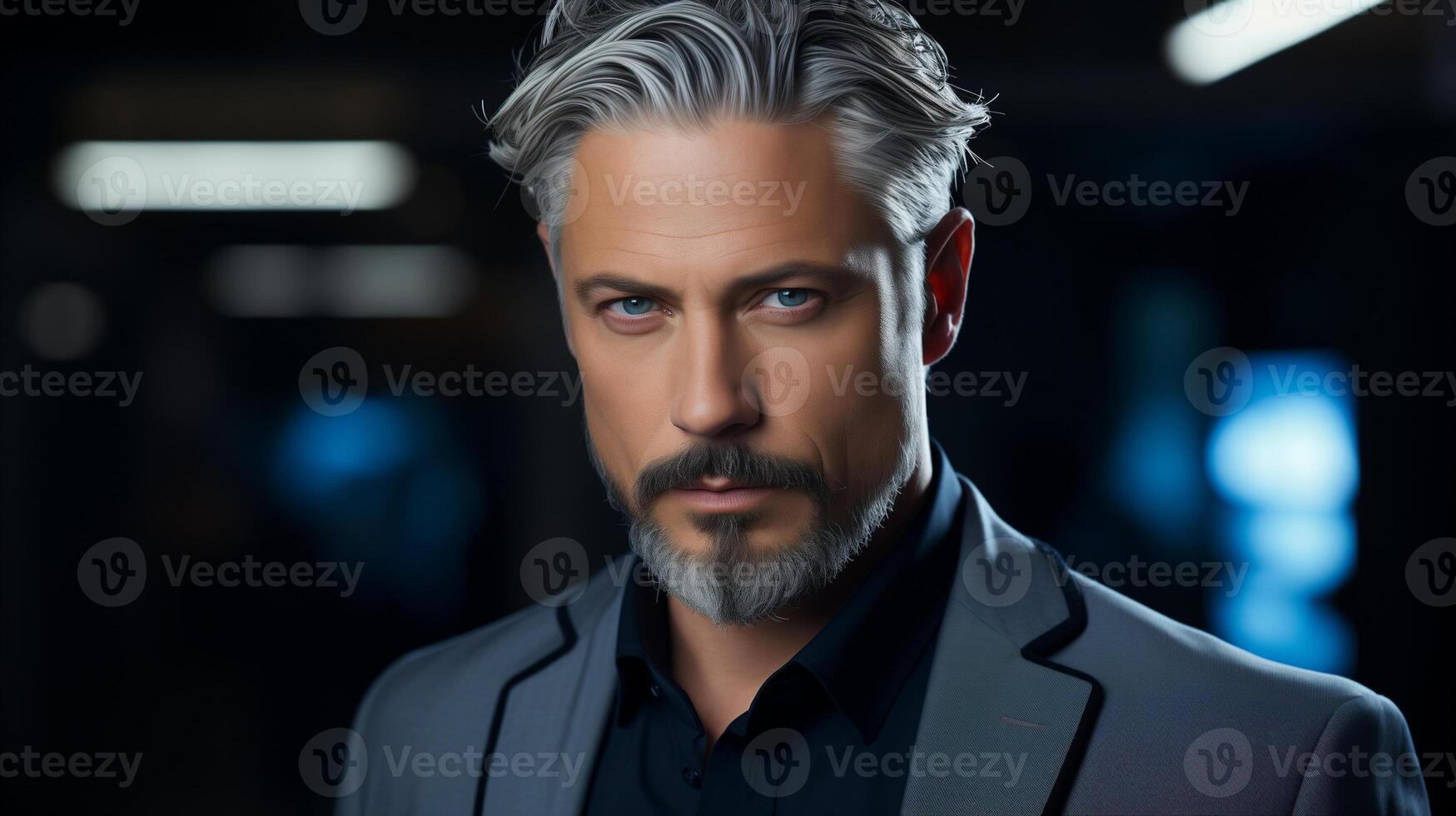AI generated Mature Caucasian Man with Grey Hair, Suited for Leadership and Business Concepts photo