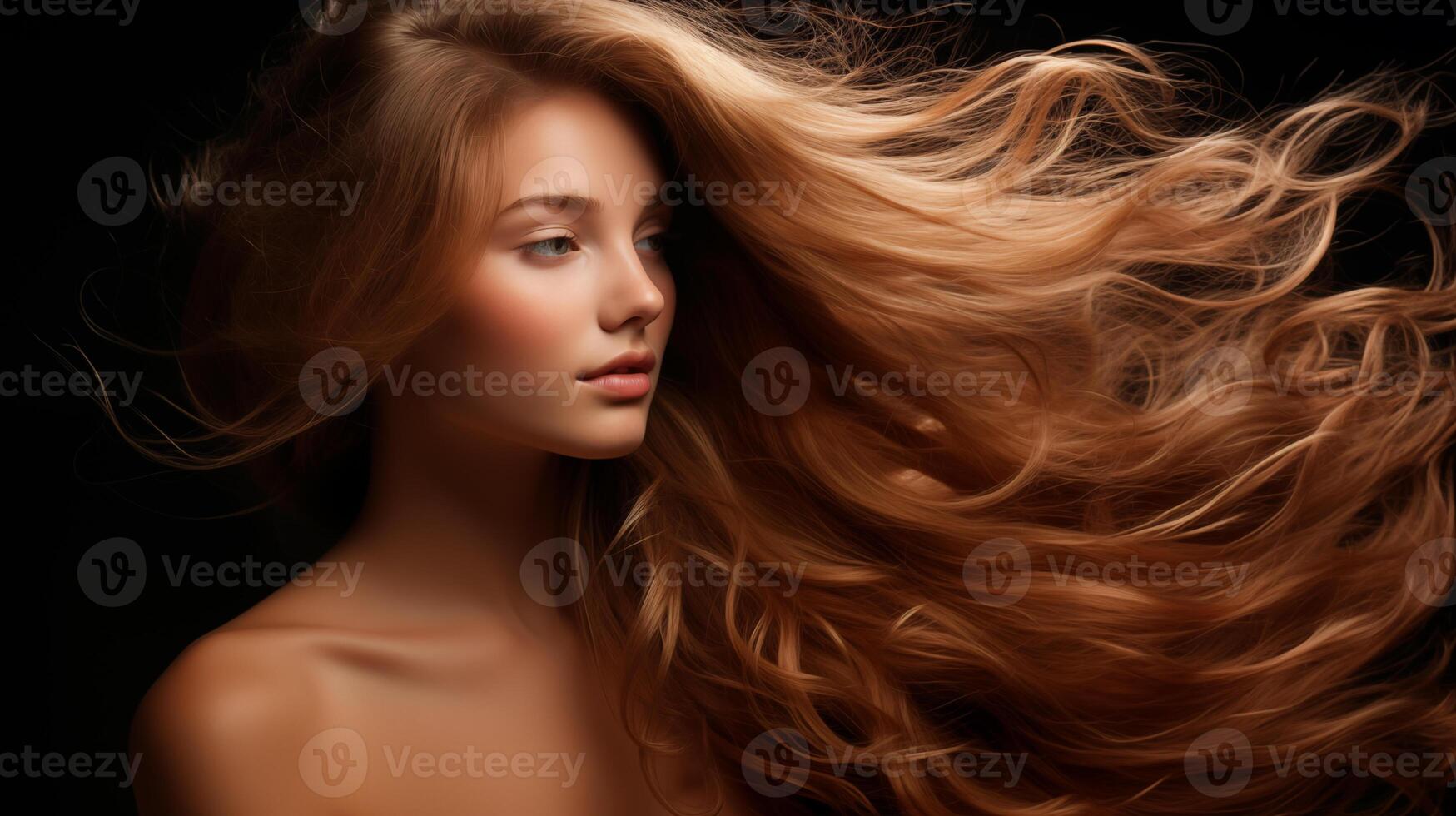AI generated Young Woman with Flowing Golden Hair and a Serene Expression photo