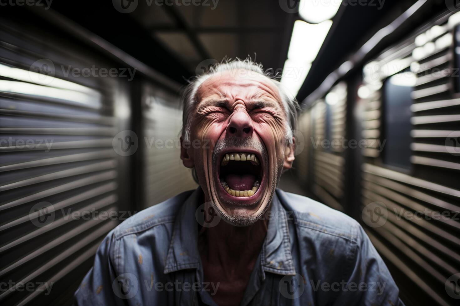 AI generated Elderly Caucasian Man Screaming in Anguish, Suitable for Emotional Health Concepts photo