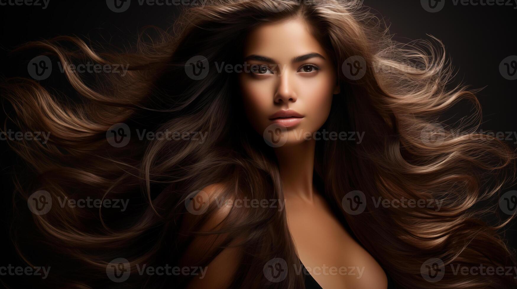 AI generated Woman with Flowing Hair and Dramatic Lighting photo