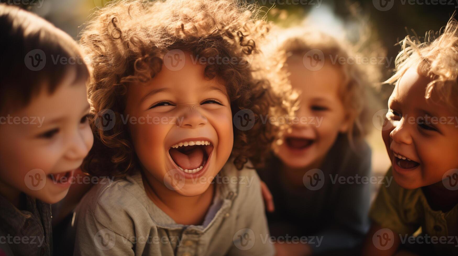 AI generated Joyful Children Laughing and Playing Together Outdoors photo