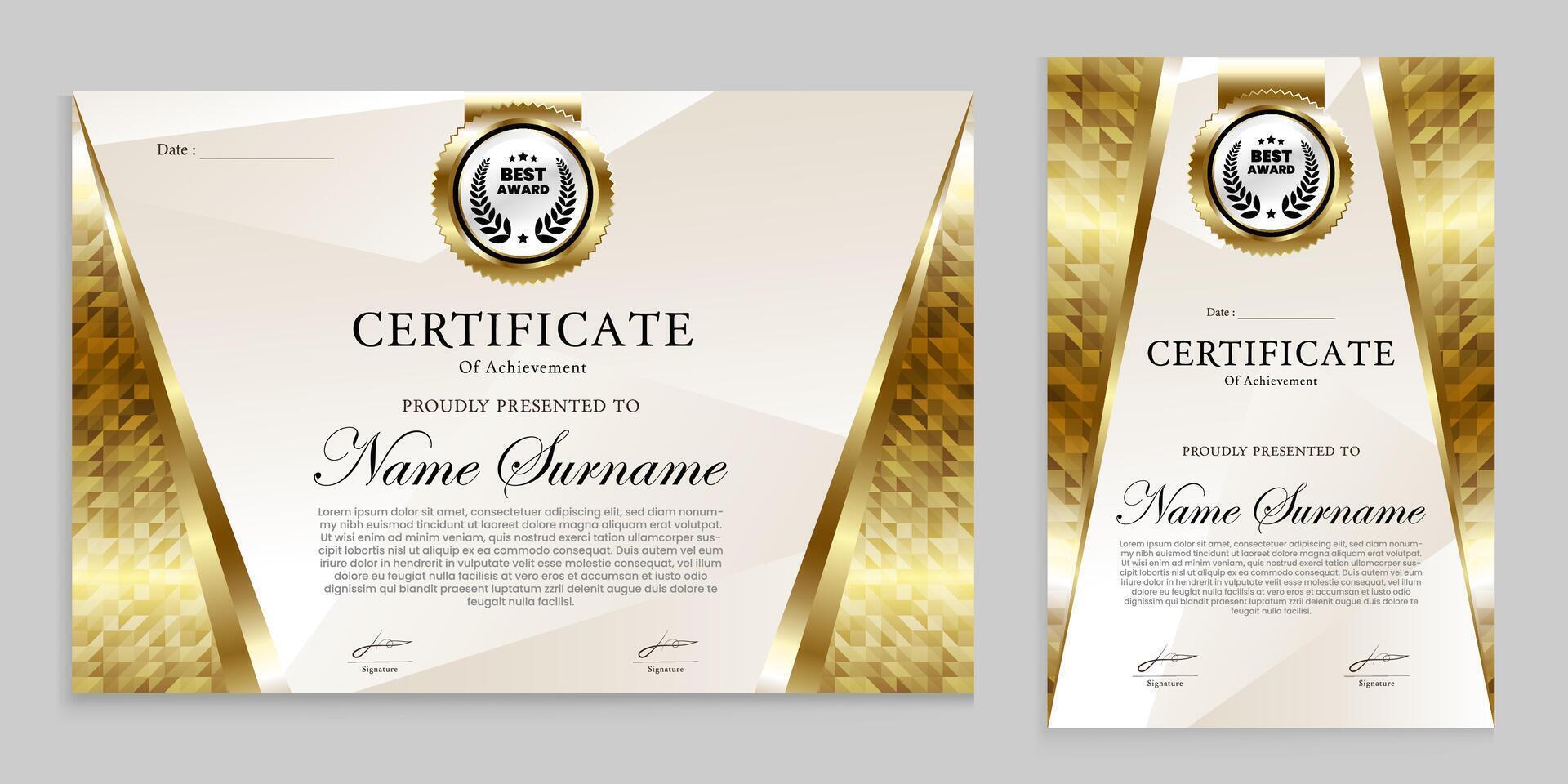 Award certificate design with luxury gold modern theme. Charters, achievements, plaques are suitable for various events. vector