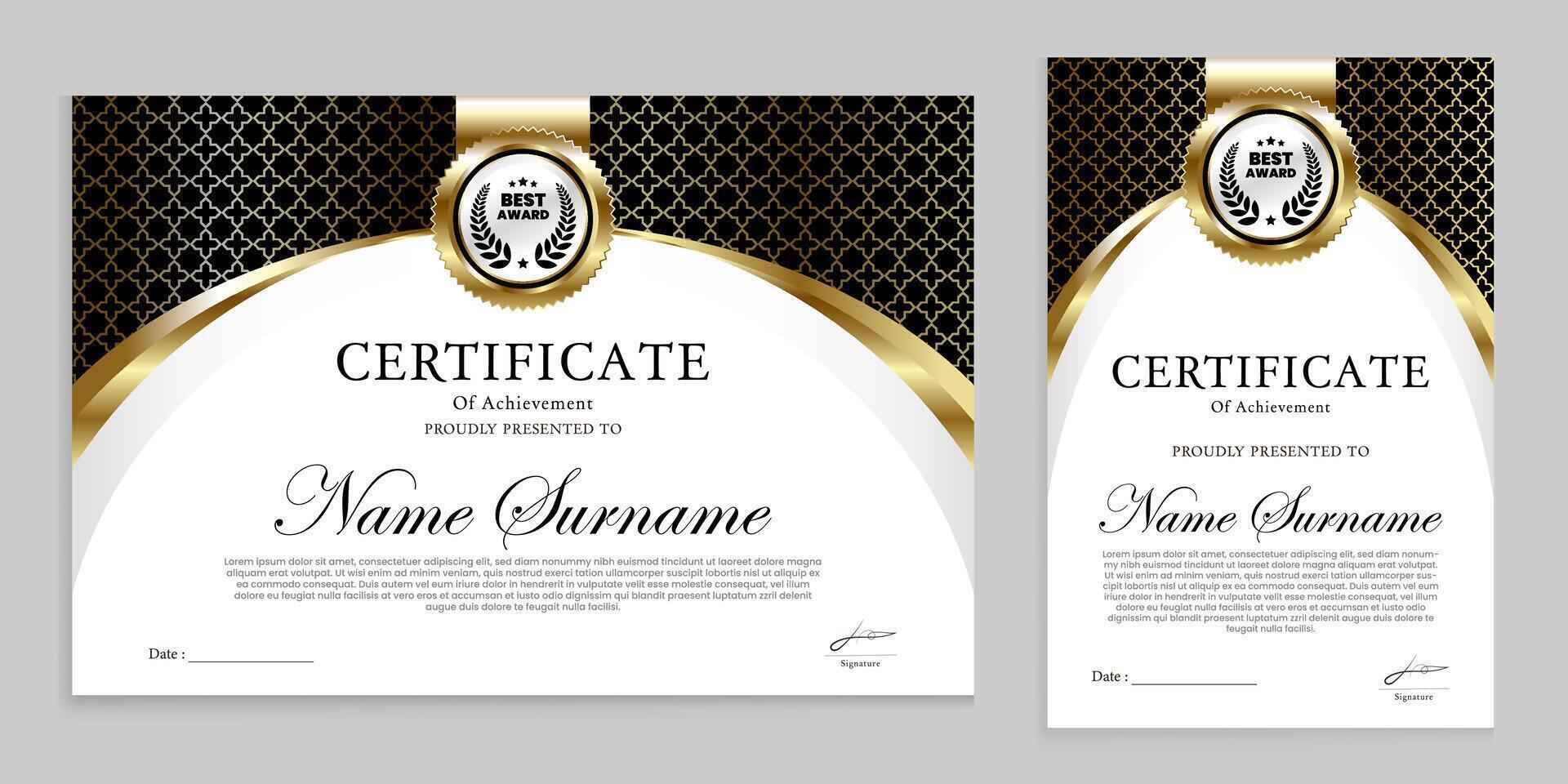 Award, assessment, achievement certificate template. for multipurpose event use. vector