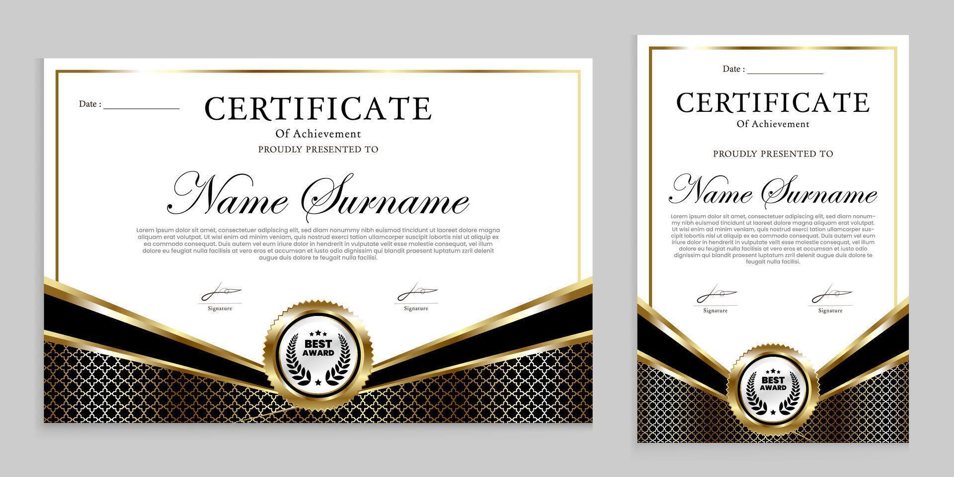 Award, assessment, achievement certificate template. for multipurpose event use. vector