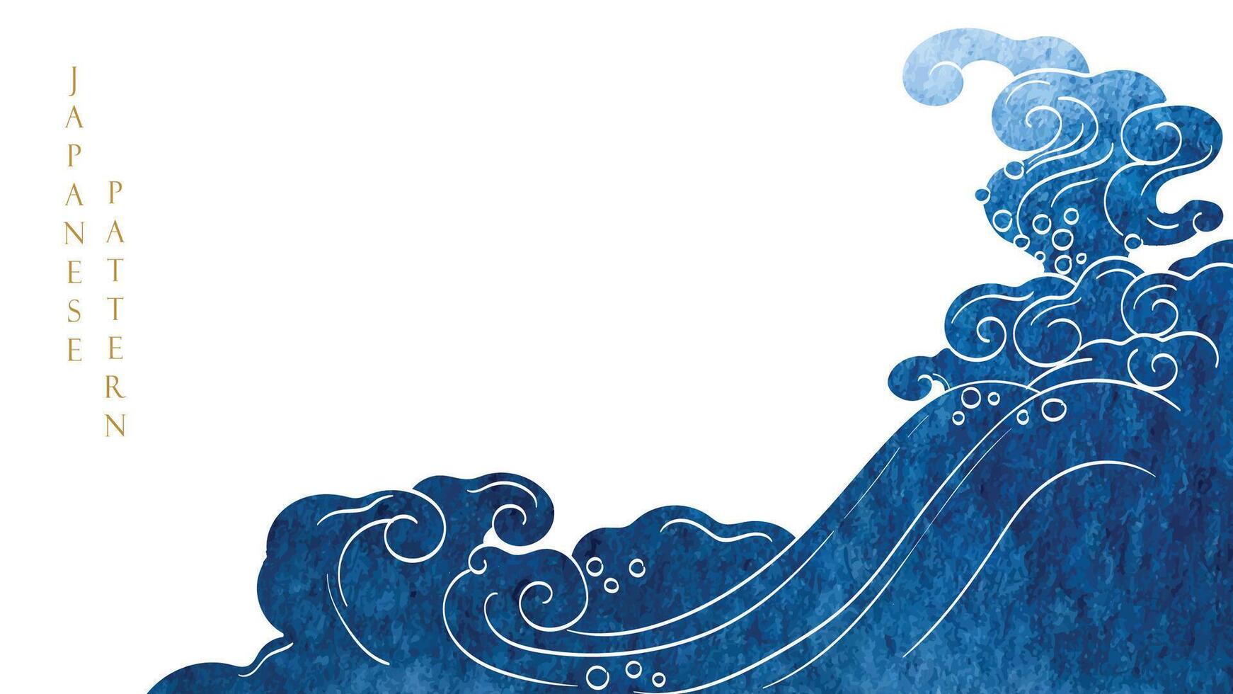 azul cepillo carrera textura con japonés Oceano ola modelo en Clásico estilo. resumen Arte paisaje bandera diseño con acuarela textura vector