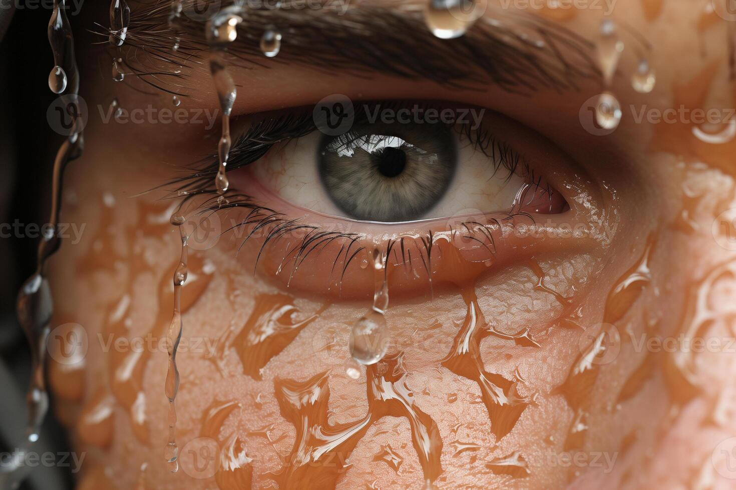 ai generado de cerca de un humano ojo con agua gotas, ideal para cuidado de la salud y belleza conceptos foto