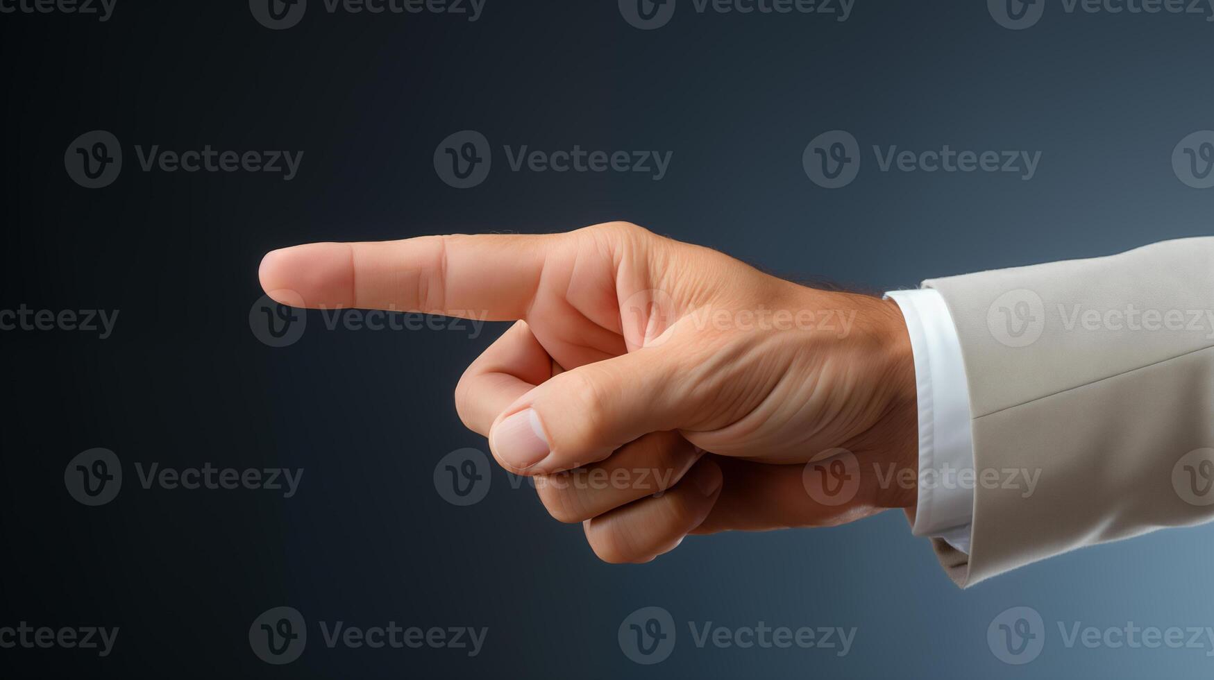 AI generated Pointing Businessman Hand Gesture on a Dark Background photo