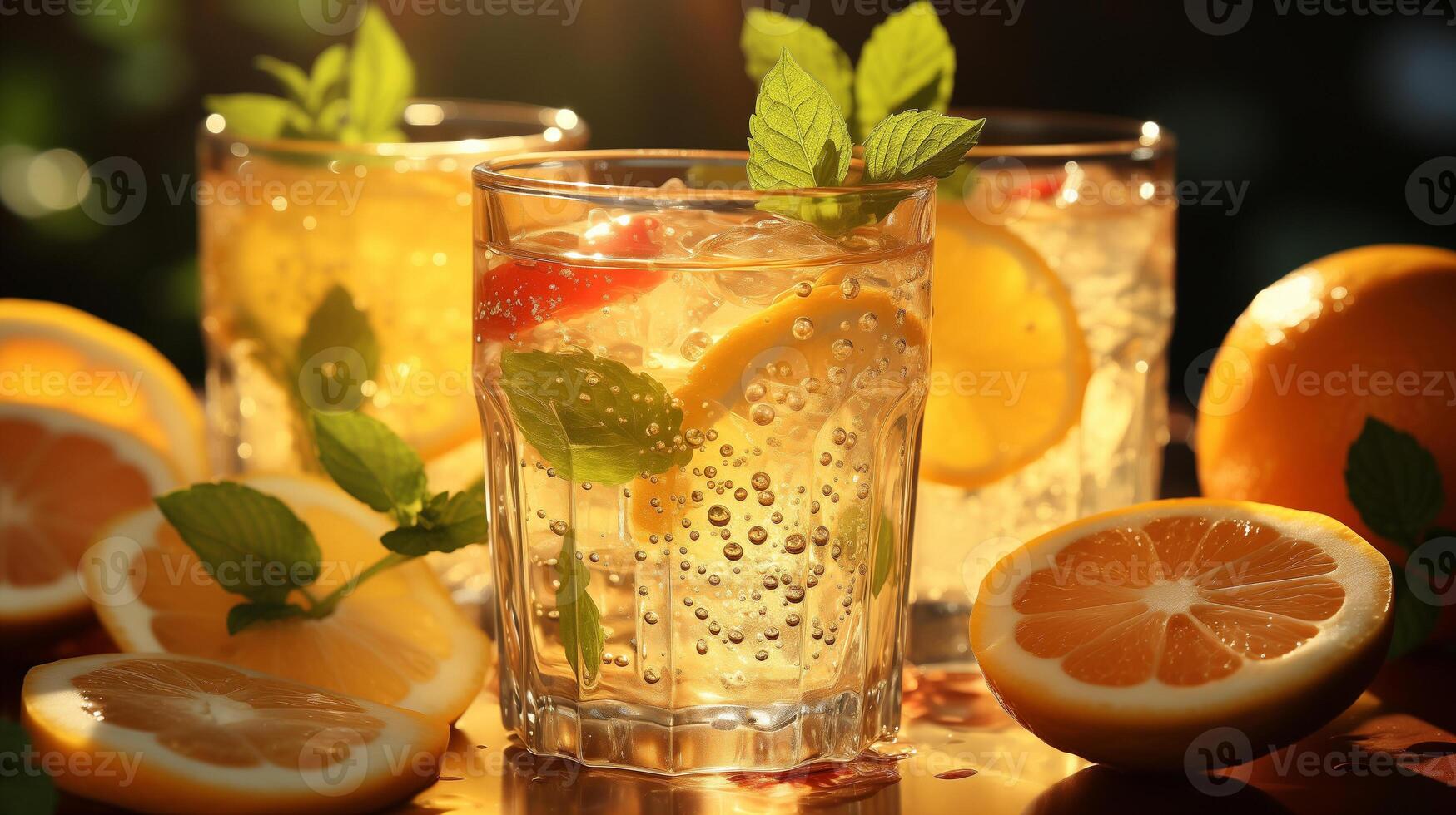 AI generated Refreshing Summer Lemonade with Mint and Ice photo