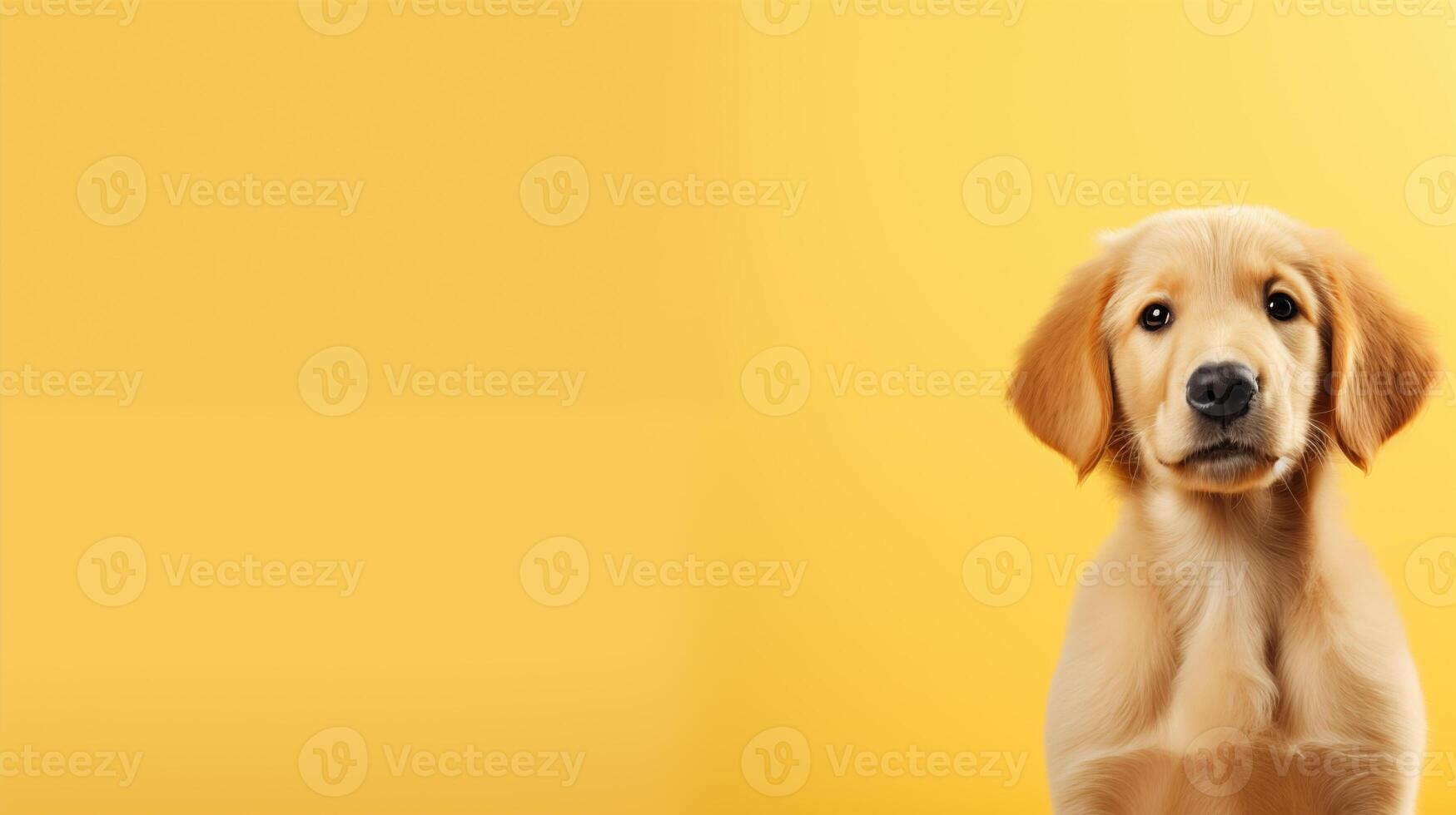 AI generated Adorable Golden Retriever Puppy on Bright Yellow Background photo