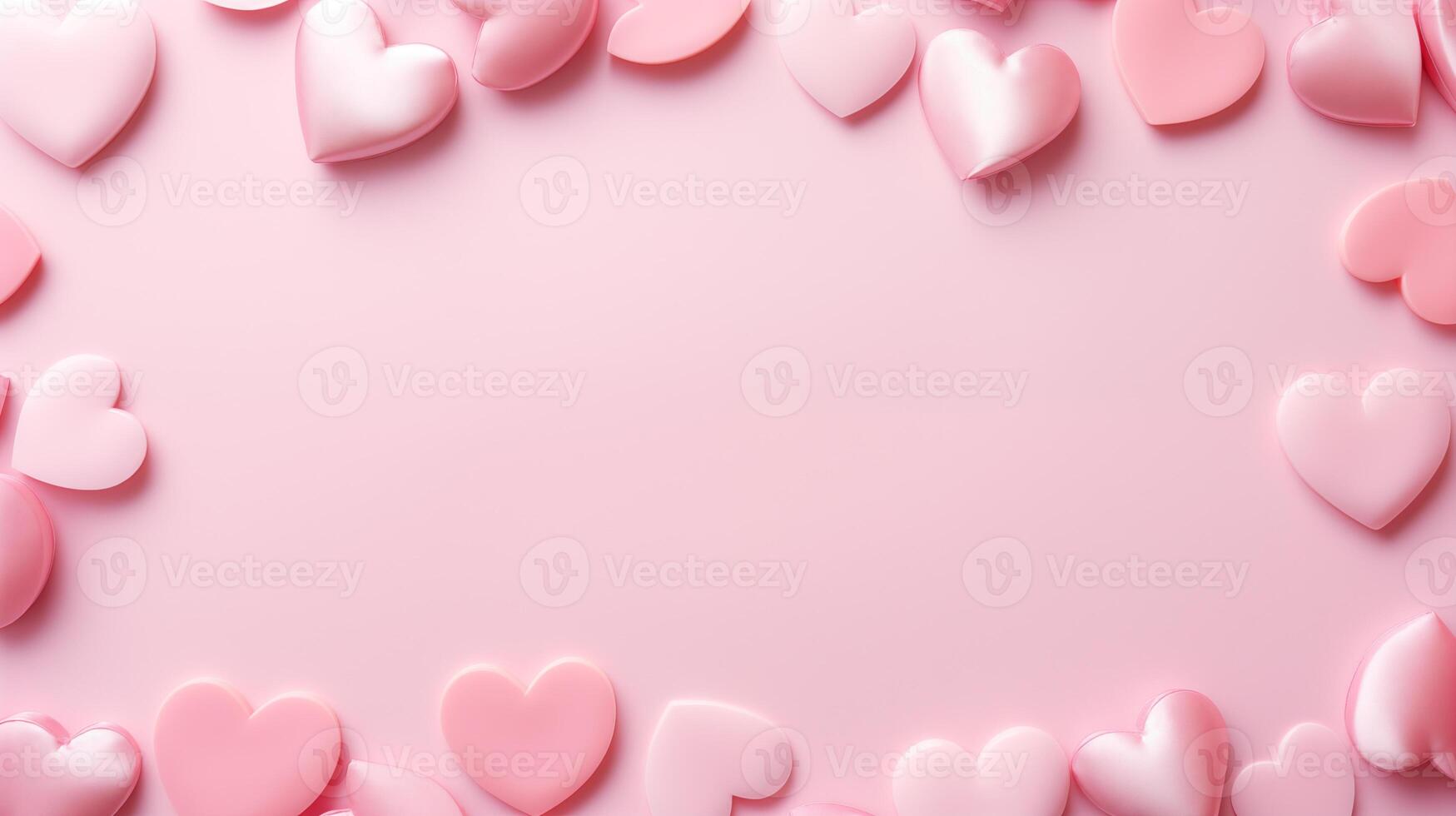 AI generated Romantic Frame of Pink Heart-Shaped Balloons on Light Background photo