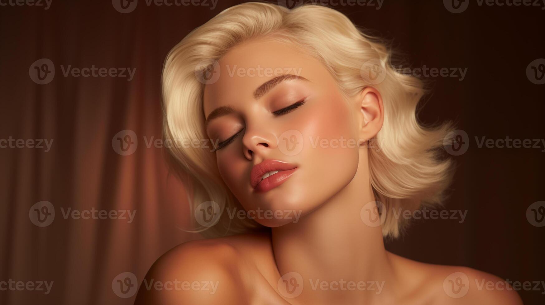 AI generated Serene Portrait of a Beautiful Woman with Closed Eyes photo