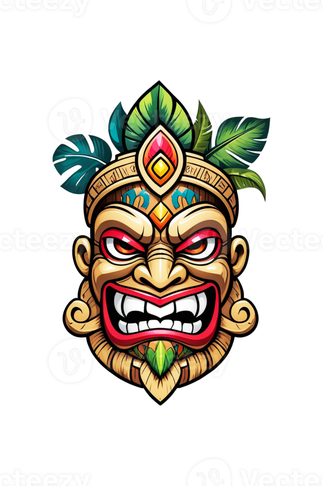 AI generated Image of a Tiki idol's face on a transparent background png