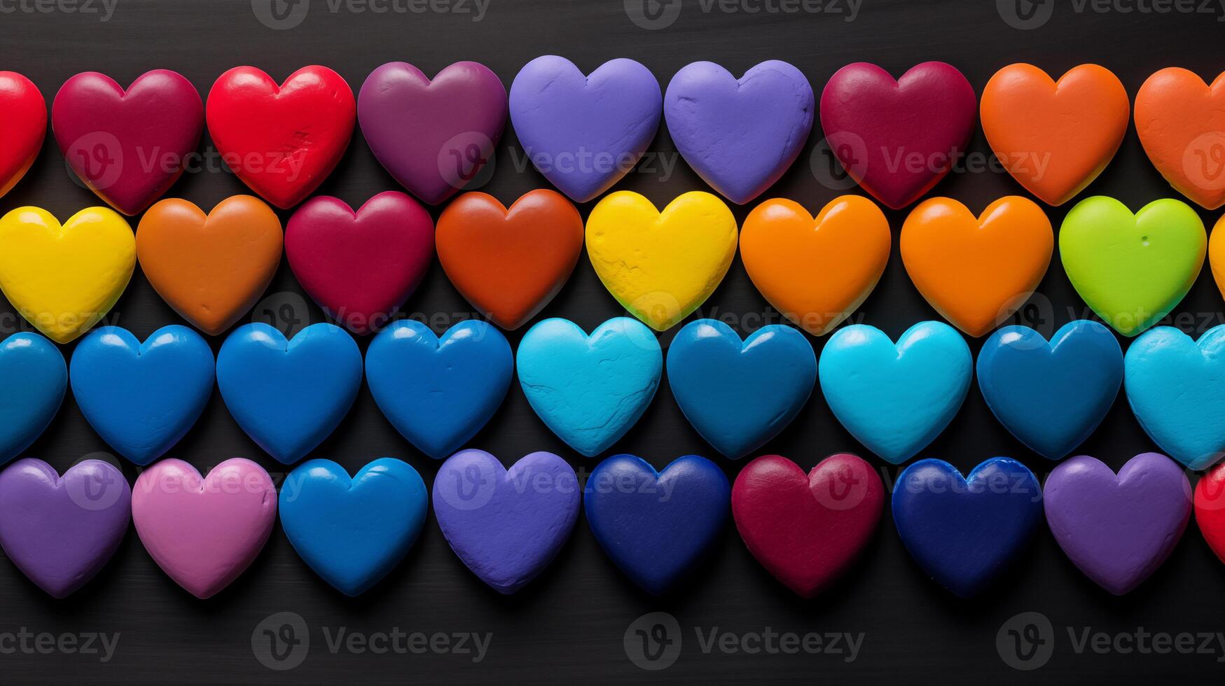 AI generated Multicolored Heart-shaped Stones on Dark Surface photo
