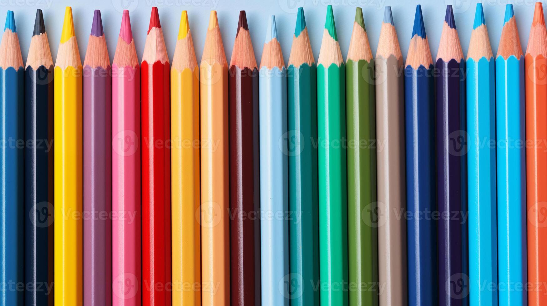 AI generated Assorted Colored Pencils Arranged in a Row on White Background photo