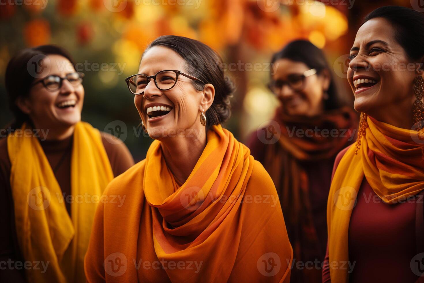 AI generated Group of Women Laughing Joyfully in Autumnal Setting photo