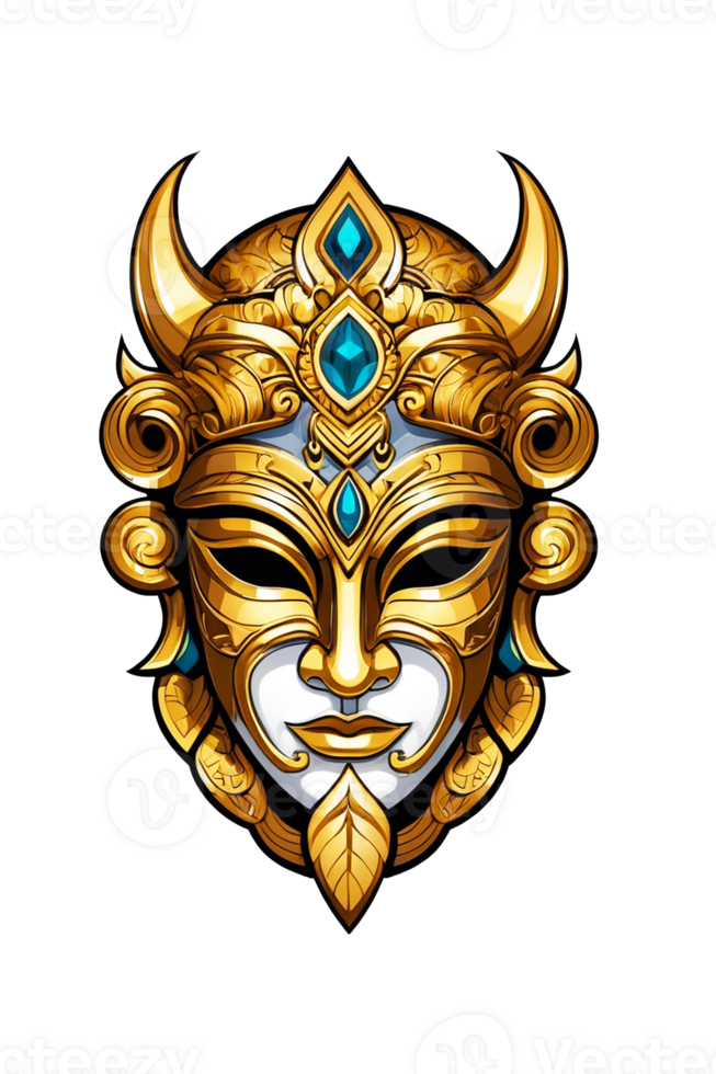AI generated Viking mask with gold ornaments png