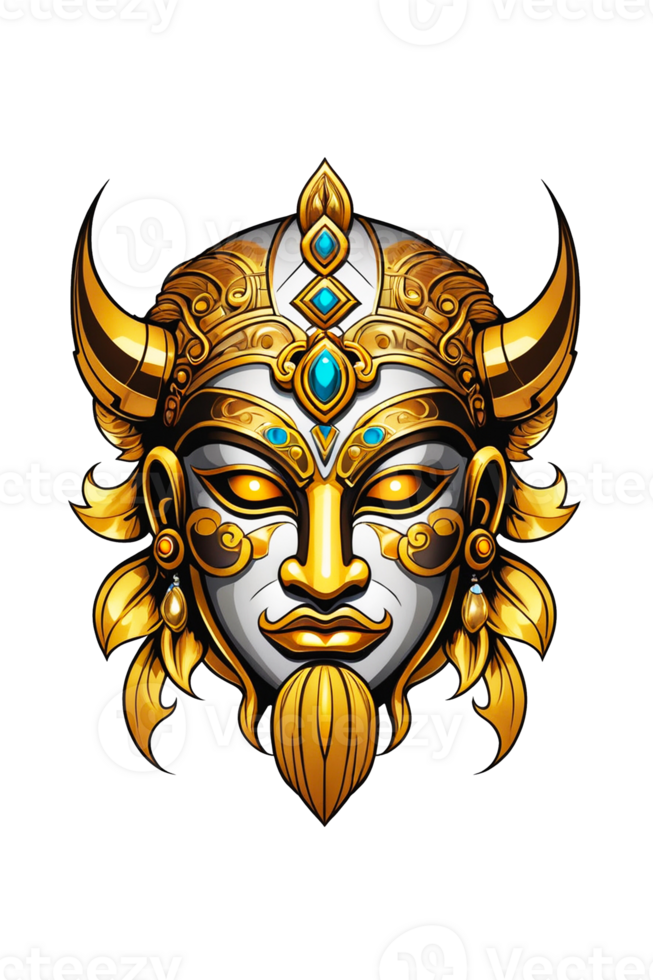 AI generated Viking mask with gold ornaments png