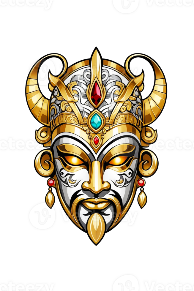 AI generated Viking mask with gold ornaments png