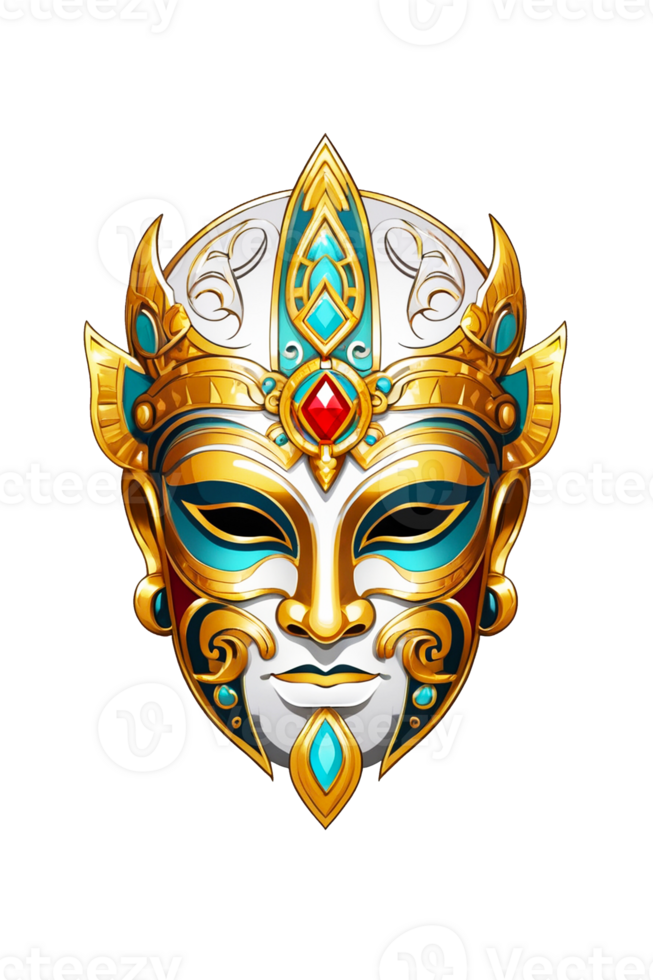 AI generated Viking mask with gold ornaments png