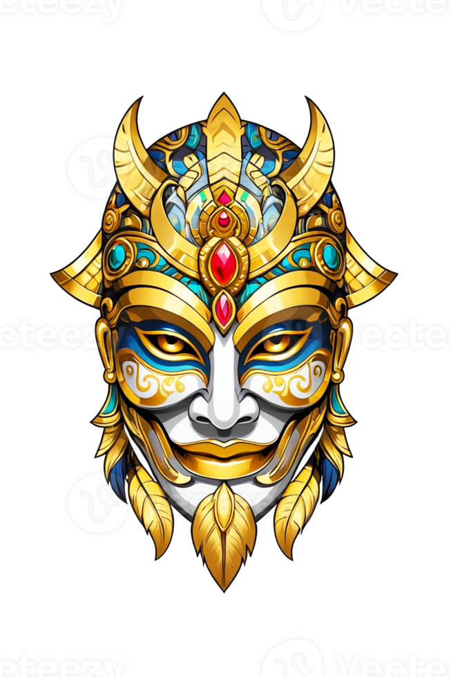 AI generated Viking mask with gold ornaments png