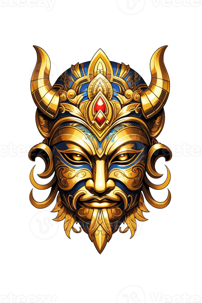AI generated Viking mask with gold ornaments png