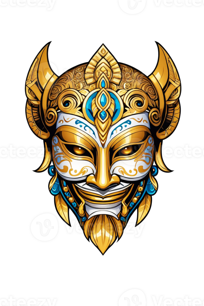 AI generated Viking mask with gold ornaments png