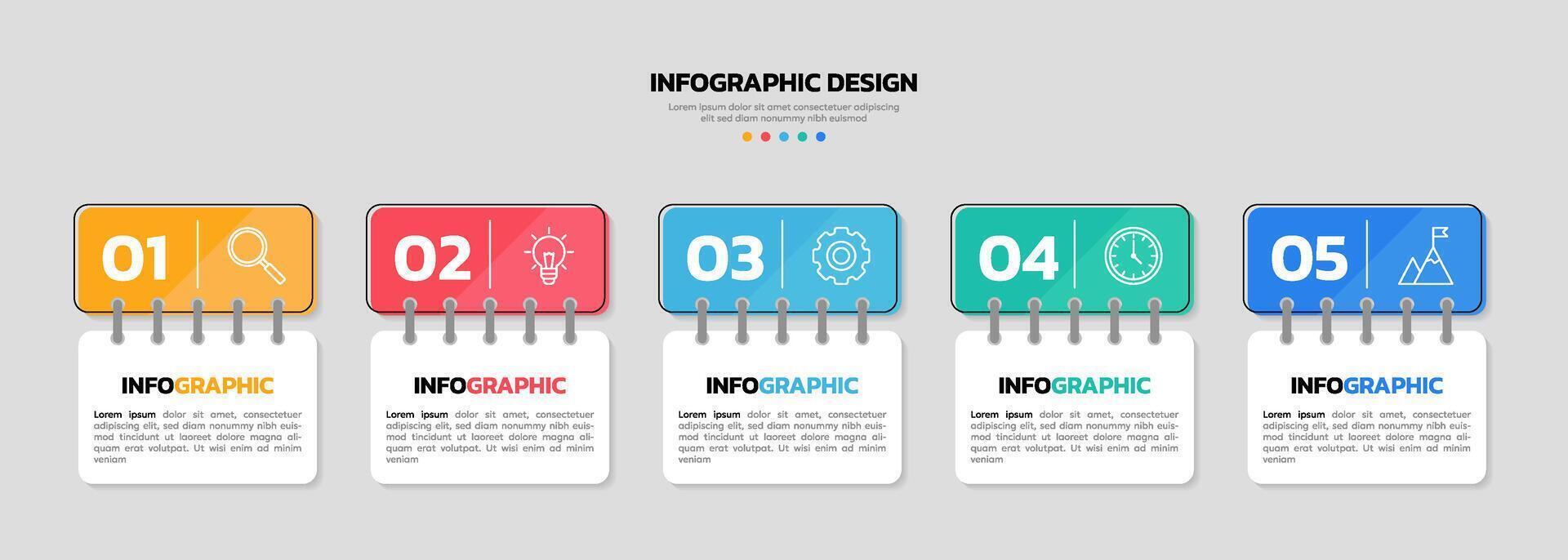 Modern business infographic template with 5 options or steps icons. vector