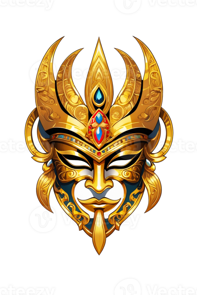 AI generated Viking mask with gold ornaments png